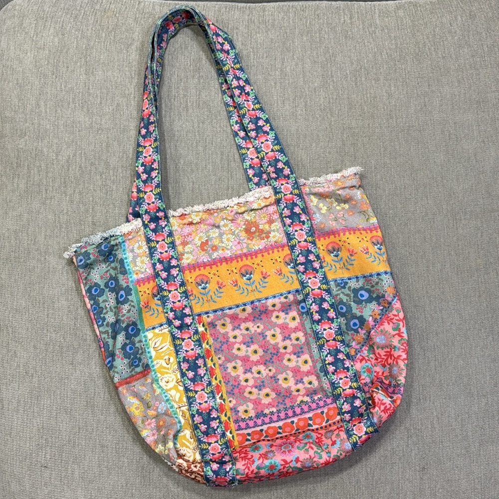 Tote Bag Colorful Patchwork Pattern Hand Bag Beac… - image 2